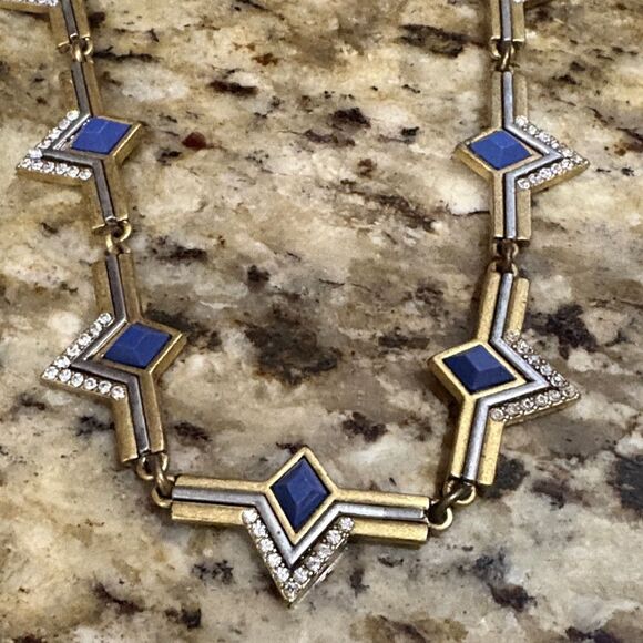 J. Crew Jewelry - J. Crew Gold and Blue Geometric Necklace